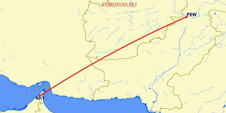 перелет Рас аль Хайма — Пешавар на карте
