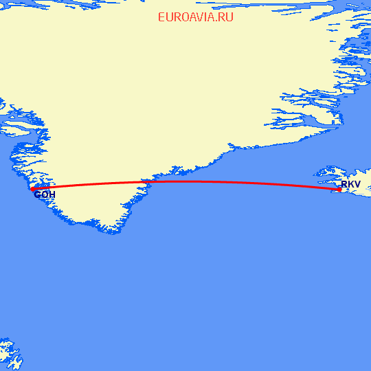 перелет Рейкьявик — Nuuk на карте