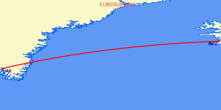 перелет Рейкьявик — Narsarsuaq на карте