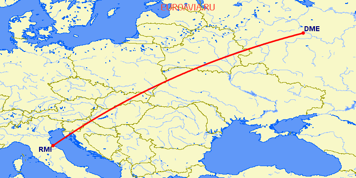 перелет Римини — Москва на карте