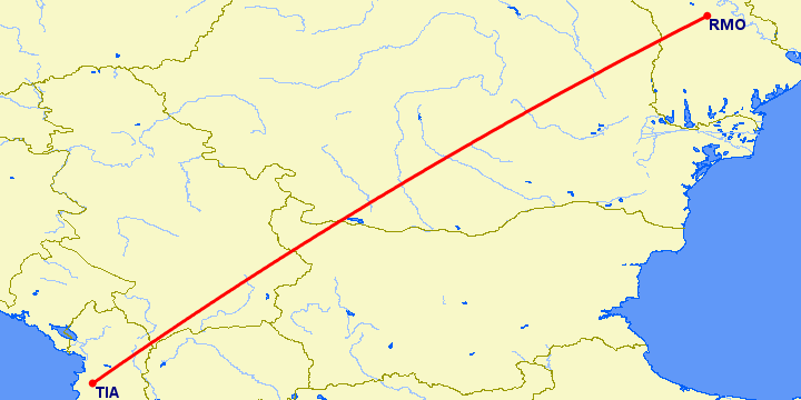 перелет Кишинев — Тирана на карте
