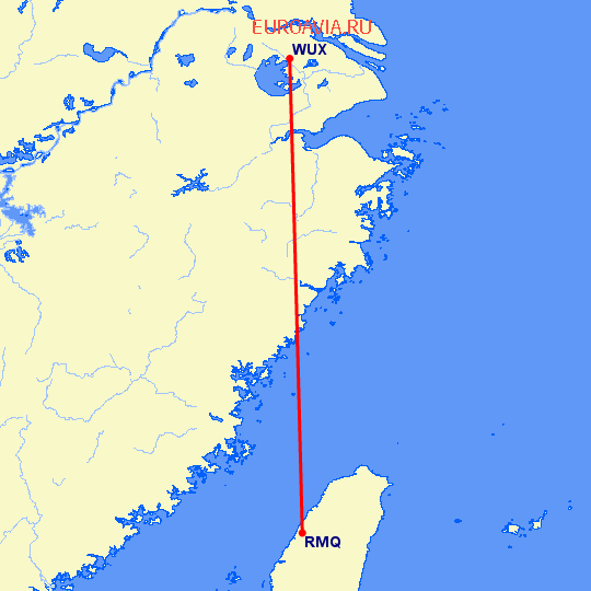 перелет Тайчунг — Вуси на карте
