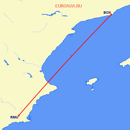 перелет Мурсия — Барселона на карте