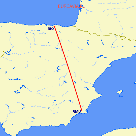перелет Мурсия — Бильбао на карте