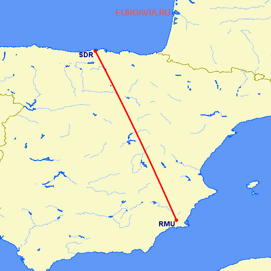 перелет Мурсия — Сантандер на карте