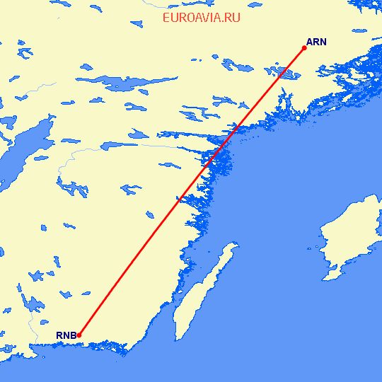 перелет Роннебю — Стокгольм на карте