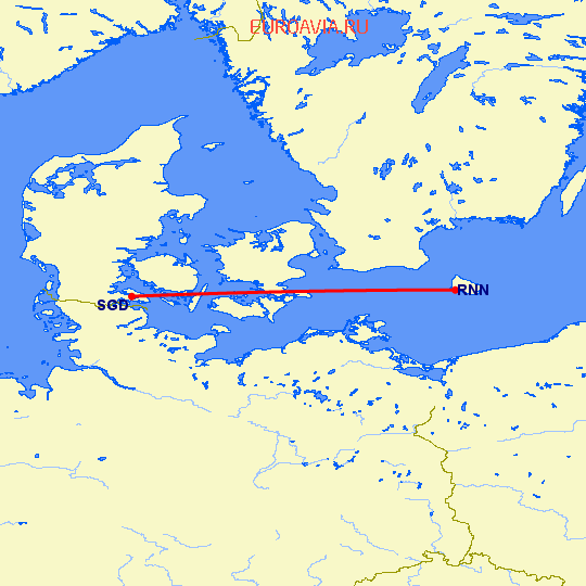 перелет Борнхольм — Сондерборг на карте