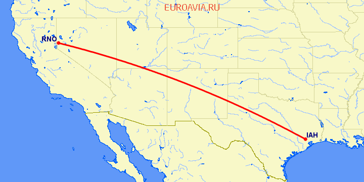 перелет Рино — Хьюстон на карте