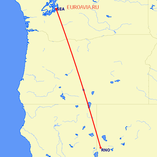 перелет Рино — Сиэтл на карте