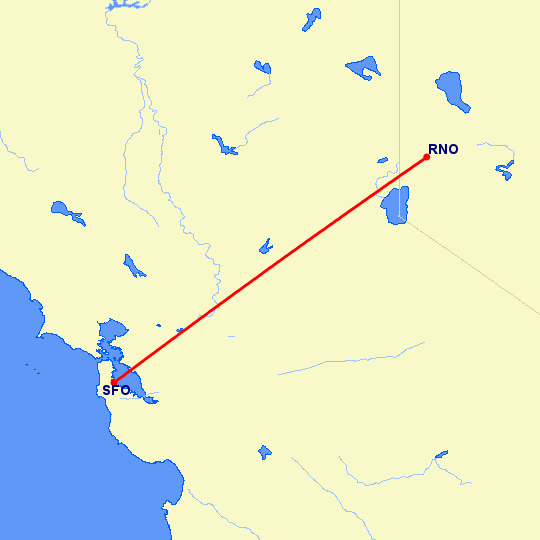 перелет Рино — Сан Франциско на карте