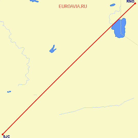 перелет Рино — Сан Хосе на карте