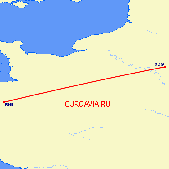 перелет Ренн — Париж на карте