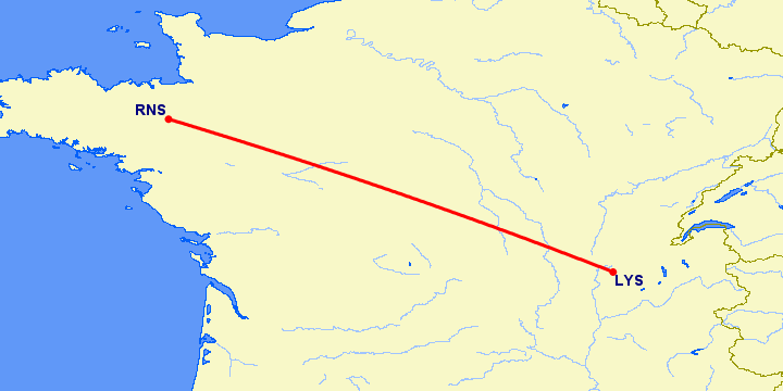 перелет Ренн — Лион на карте