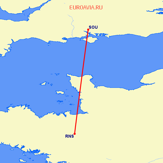 перелет Ренн — Eastleigh near Southampton на карте