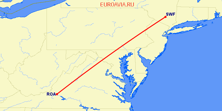 перелет Roanoke — Newburgh на карте