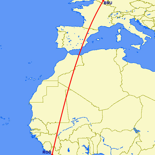 перелет Монровия — Брюссель на карте