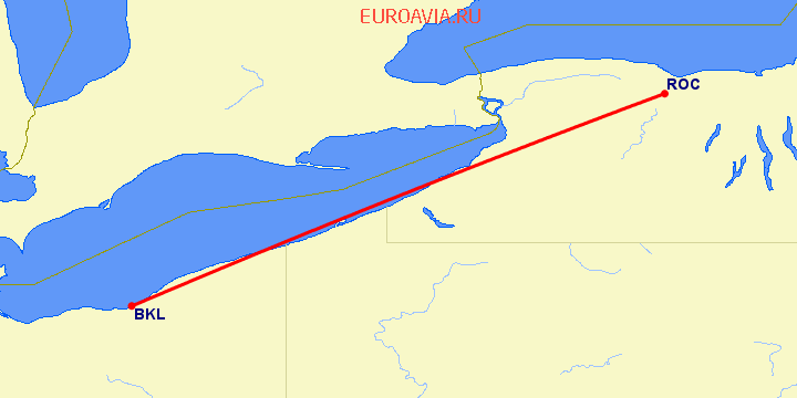 перелет Рочестер — Cleveland на карте