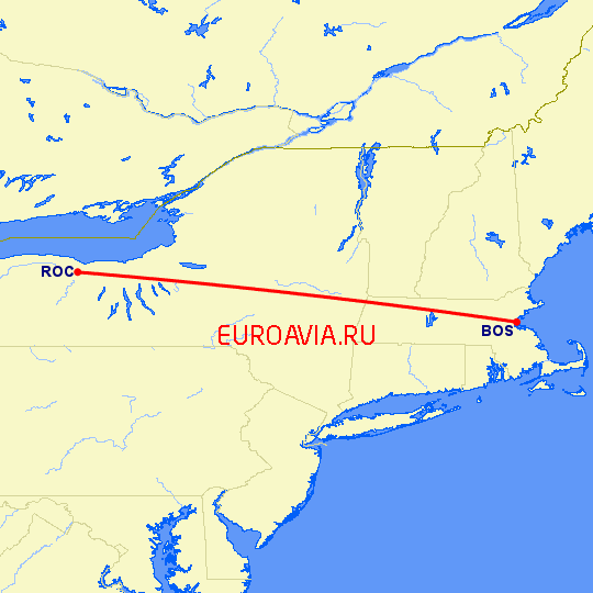 перелет Рочестер — Бостон на карте