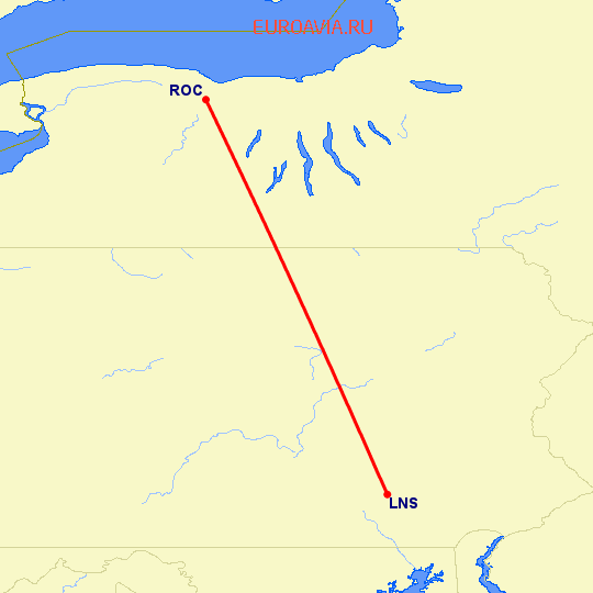 перелет Рочестер — Ланкастер на карте