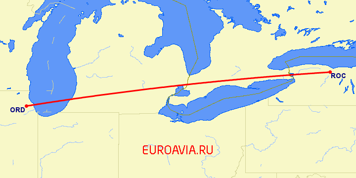 перелет Рочестер — Чикаго на карте