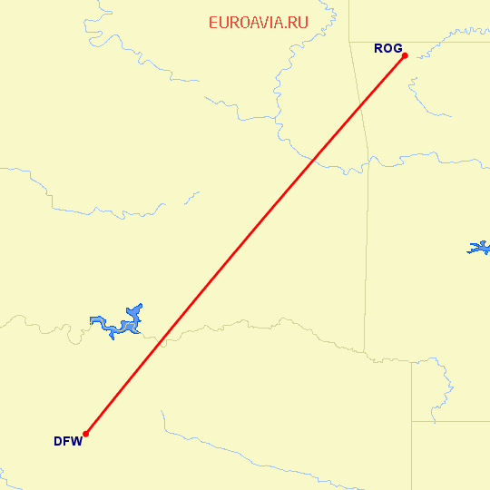 перелет Rogers — Даллас на карте