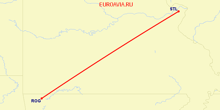 перелет Rogers — Сент Луис на карте