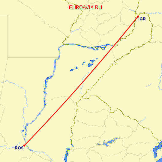 перелет Росарио — Игуасу на карте