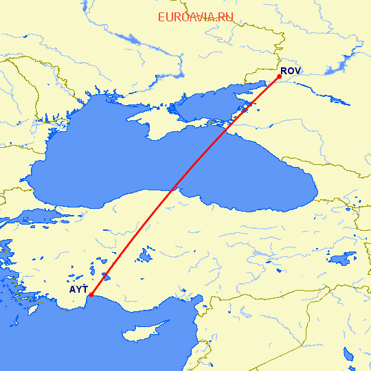 перелет Ростов — Анталия на карте