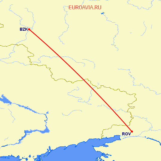 перелет Ростов — Брянск на карте