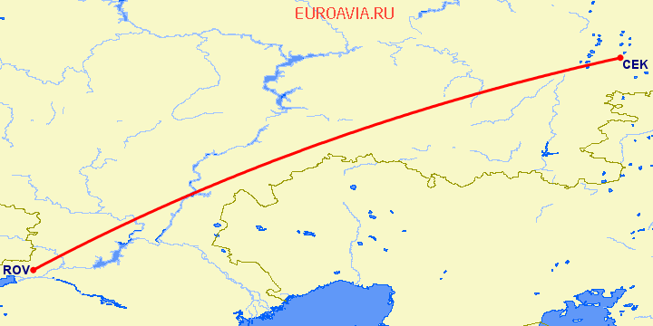 перелет Ростов — Челябинск на карте