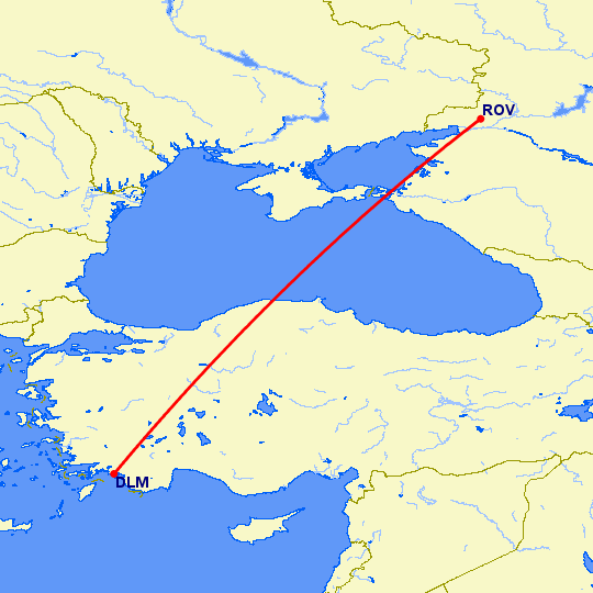 перелет Ростов — Даламан на карте