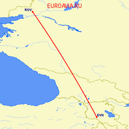 перелет Ростов — Ереван на карте