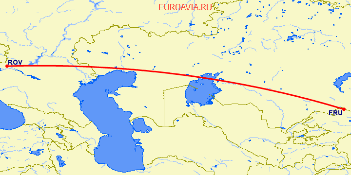 перелет Ростов — Бишкек на карте