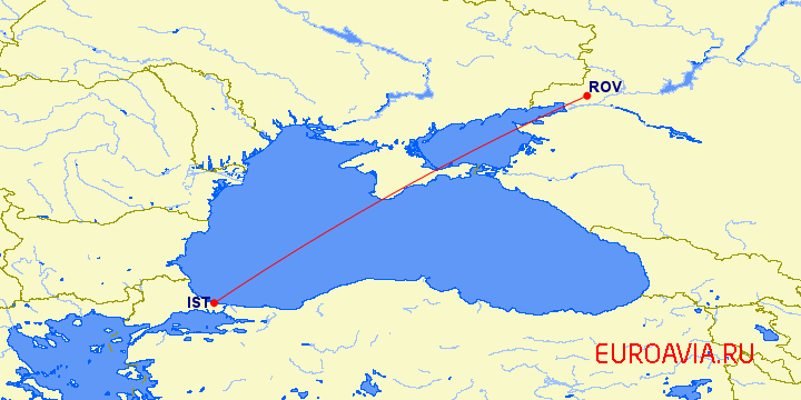 перелет Ростов — Стамбул на карте