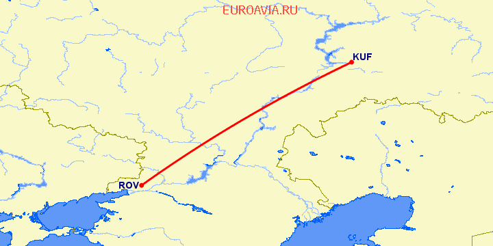 перелет Ростов — Самара на карте