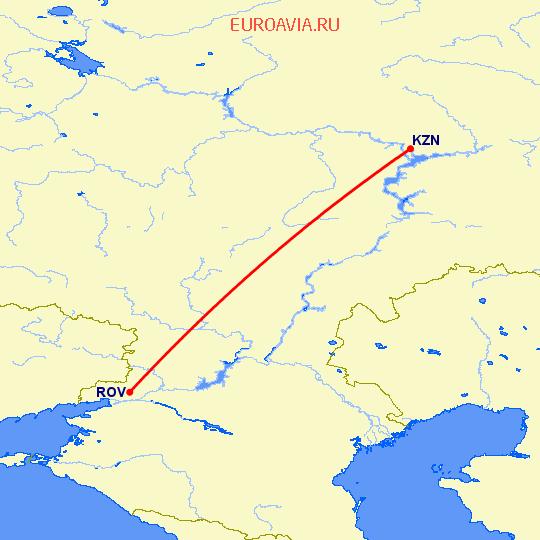 перелет Ростов — Казань на карте