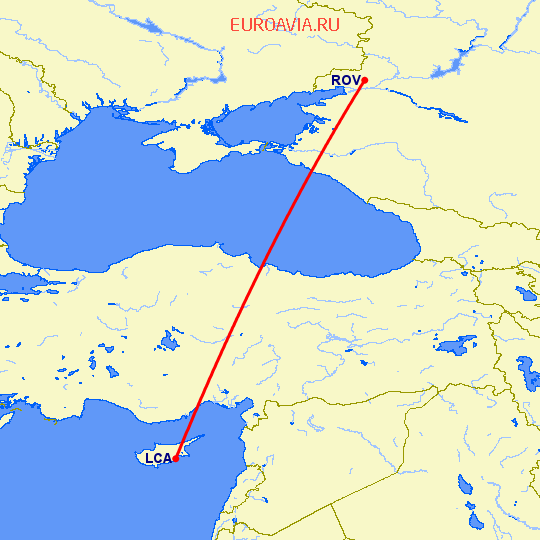 перелет Ростов — Ларнака на карте