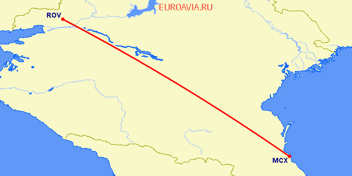 перелет Ростов — Махачкала на карте