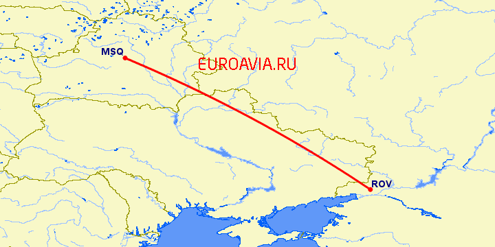 перелет Ростов — Минск на карте