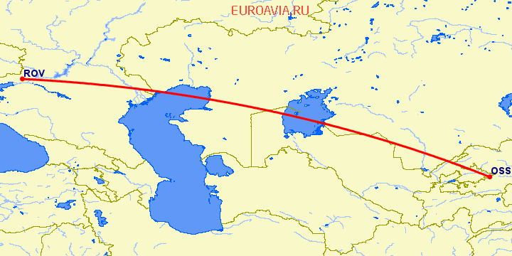 перелет Ростов — Ош на карте