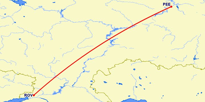 перелет Ростов — Пермь на карте