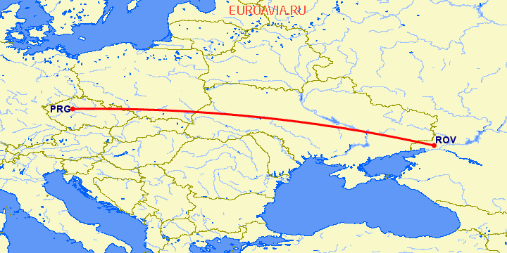 перелет Ростов — Прага на карте