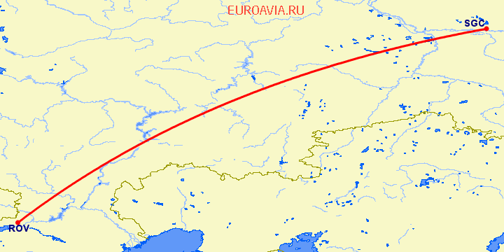 перелет Ростов — Сургут на карте