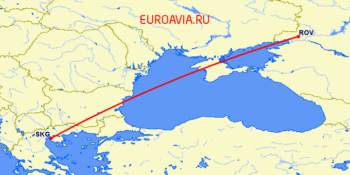перелет Ростов — Салоники на карте