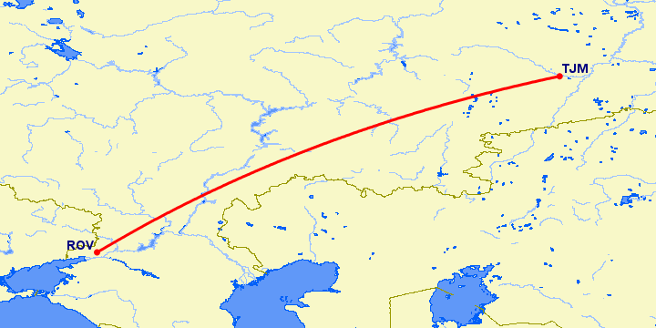 перелет Ростов — Тюмень на карте