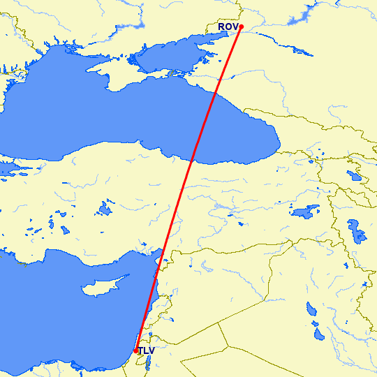 перелет Ростов — Тель Авив на карте