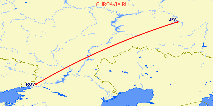 перелет Ростов — Уфа на карте