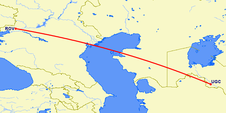перелет Ростов — Ургенч на карте