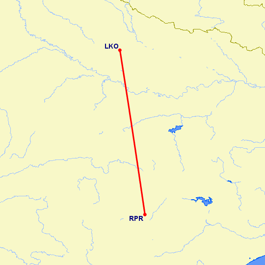 перелет Райпур — Лакнау на карте