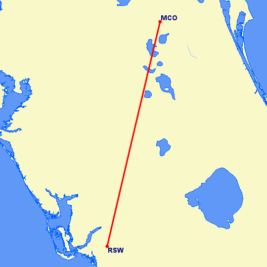 перелет Форт Майерс — Орландо на карте